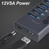 Hubs 10 ports USB 3.0 CHARGING CHARGING 5 Gbps Terrain de données Sparking Splitter Station d'amarrage Power 60W Interrupteur d'éclairage LED Adaptateur