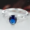 With Side Stones Oval Blue/Red Cubic Zirconia Wedding Rings For Woman Charm Hollowed Out Party Finger Jewelry Bijoux Girl Gift 2 Colors