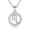 Hanger kettingen Lange ketting ketting 925 Sterling zilveren roségouden sieraden Men vrouwen 12 sterrenbeelden Sparkling Crystal Zodiac Leo ketting 240419