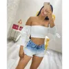 Trendsättare gradient gata färg kvinnors denim shorts ins brett ben perforerade avslappnade heta byxor för kvinnor