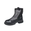 Boots 2024 Super High Heel Fashion Net vrouwen kudde platform ritssluiting voor veer zomer dikke ronde teen