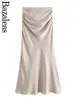 Rokken 2024 Vrouw Elegante Beige Rok Outfit Ruches Women Midi Satin Like Silk Official Bazaleas Store