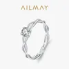 Rings de cluster Ailmay Real 925 prata esterlina linha simples linha cúbica zirconia wedding dedo anel de dedo para mulheres presentes de jóias de aniversário de engajamento