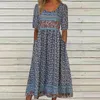 Vestidos casuais Vintage Floral Print Maxi for Women Summer Summer Loose Boho Beach Manga curta Pocket Holiday Midi Dress Robe