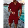 Summer Solid Color 3D Print Polo Shirts Shorts Set Herr Fashion Overized Short Sleeve Shirt Pants Set Suits Man Man Clothing 240416