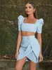 Sommer Kurzarm Square Kragen Zwei -Stück -Sets Damenkleider sexy Crop Top und Miniröcke Bodycon Runway Kleid 240417