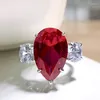 Cluster Rings SpringLady 925 Sterling Silver 11 18mm Large Pear Cut High Carbon Diamond Created Ruby With Red Stone Women Fine Jewelry