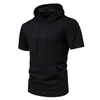 Men's T Shirts Jacquard Small Checkerboard Collar Lace-up Casual Hooded Short-sleeved T-shirt Summer Fashion