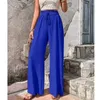 Women's Pants Loose Trousers 2024 Spring/Summer Fashion Solid Color Versatile Bubble Grid Casual Wide Leg Pantalon Ete Femme