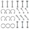 24PC Set Stainless Steel Body Piercing Jewelry Bulk Nose Ring Tongue Bar Stud Earring Eyebrow Labret Horseshoe Lot Pack 240409