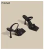 Slippers Кожаная черная матовая ремешок с высоким каблуком 2024 Summer Fashion Simple и универсальная удобная женская обувь 120/25