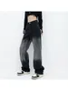 Women's Jeans Streetwear Fashion Black Washing Gradual Straight Autumn Y2K High Waist Slim Wide Leg Pants Hip Style