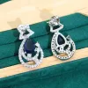 Strängar Blue Zircon 925 Silver Bridal smyckesuppsättningar för kvinnorörhängen Halsband Pendant Ring Armband Dating gåvor