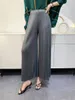 Calças femininas miyake original casual perna larga larga feminina 2024 primavera e verão na cintura alta pressão elástica