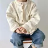 T-shirts Children's Retro Cotton and Linen Shirts Spring Autumn New Korean Boys and Girls Casual Standup Collar Button Tops WT042