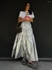 Skirts 2024 Casual Spring Autumn Women Punk Silvery Metallic Skirt Solid Color Elastic High Waist A-line Streetwear Party Chic