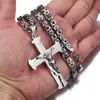 Colares de pendentes Jesus Crucifixion Colar Pingente Colar para homens Mulheres Gold Prata cor preta de aço inoxidável Byzanine Chain 240419