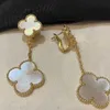 Designer Brand Fashion Van Four Leaf Grass Earrings and Gold Plated 18k Rose Double Sided Natural White Fritillaria Jewelry