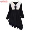 Casual Dresses Women Korean Vintage Hepburn Dresss 2024 Black Long Sleeve Chic Bow Doll Collar Midi Dress Spring Elegant Bodycon Party