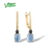 Earrings VISTOSO Pure 14K 585 Yellow Gold Dangling Earrings For Women Solitaire Dainty Blue Sapphire Topaz Fashion Elegant Fine Jewelry