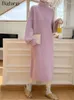 Robes décontractées tricotées à col roulé à l'automne Hiver Long Robe Femme coréen modis Loose Ladies Ruffle Pleed Sleeve Femme 2024