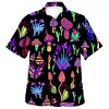 Skjortor 2022 Summer Men's Hawaiian Shirts Psychedelic Mushroom Print Loose Breattable Short Sleeve Party Beach Shirts
