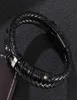 Bedelarmbanden Fashion Men Black Leather Bangles Bileklik Pulseiras roestvrijstalen clasp mannelijke polsband sieraden cadeaus5040724