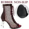 Dansskor 2024 Leopard Print Mesh Back dragkedja Cool Boots Dancing High Heels Open Toe Stiletto Jazz