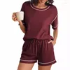 Dames tweedelige broek Dames Pyjama Sets Wafle Knit Lounge Set Loungewear Matching Outfits met zakken