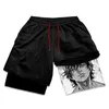 Men's Shorts Anime Gym Men Manga Print 2 In 1 Performance Fitness Quick Dry Compression Sports Short Pants Breathable Summer