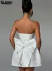 nsauyeセクシーな女性オフショルダーミニラップパーティーホリデーイブニングクラブドレス夏の服2024白い弓のないエレガントドレス240412