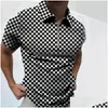 Men'S Polos Mens Summer Golf Plaid Dot Print Lapel Half Zip Short Sleeve Tops Sportswear Casual Slim Fit Shirts 220614 Drop Delivery A Dhze1