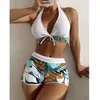 Damen Badebekleidung 2024 High Taille Shorts Bikini Set Druckhalter Krawatte Push Up Badeanzug sexy Strandanzug Frauen Biquine Brasileiro
