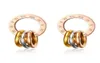 Womens Rose Gold Stainless Steel 3 Rings Roman Numerals Dangle Drop Stud Piercing Earrings7663413