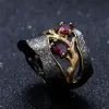 Bandes nouvelles femmes bijoux beaux noirs plaqués rhodolite rhodolite grenats zircons ring 610