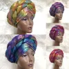 Kläder 5st/Lot African Gele Turban Cap Hijab Caps Aso Oke Headtie gjorde redan Gele Muslim Scarf Head Wrap Ladies Hat Auto Headtie