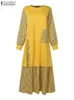 Vintage z długim rękawem w paski muzułmańską sukienkę Maxi Zanzea Kobiet Patchwork Sundress Turkey Abaya Hijab Dress Islamski odzież Ramadan 240422
