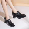 Dress Shoes Super High Heels Loafers Women 2024 Spring Slip On Square Heel Small Leather Solid Color Zapatos Mujer Fashion