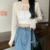 Szaliki Summer cienki krem ​​kremowy koronkowy dzianinowy wierzchołek Kobiet Korean Style Lantern Sleeve krótki płaszcz Casual Sun Słońce Chroniony