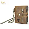 Plånböcker Hot Sale Quality Crazy Horse Leather Travel Business Organizer Chain RFID Plånbok för män Långdragare manlig handväska korthållare 1801