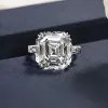 Bande Huitan Asscher Crystal Cubic Zirconia Rings for Women Fashion Wedding Engagement Bande Female Ring Anniversary Party Hot Jewelry