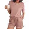 Dames tweedelige broek Dames Pyjama Sets Wafle Knit Lounge Set Loungewear Matching Outfits met zakken