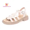 Scarpe casual sandali donne vera pelle estate 2024 in stile francese piane pianeggianti vintage openwork lussuoso lusso romano