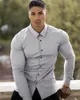 Autumn Fashion Long Sleeve Shirt Men Super Slim Fit Male Casual Social Business Dress Brand Fitness Sports Clothing 240418