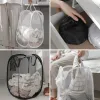 Organization Folding Dirty Laundry Sorting Basket Washing Frame Bathroom Cloth Mesh Storage Bag Frame Bucket Laundry Organizers Storage Pouch