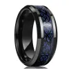 trend 8MM Tungsten Carbide Ring Black Celtic Drag Blue carb fibre Ring Men Wedding Band I5VW#