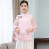 Etnik Giyim 2024 Çin Vintage Qipao Bluz Kadın Ulusal Çiçek Nakış Şifon Geleneksel Hizmet Hanfu Gömlek