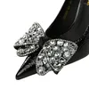 Kleding schoenen hoge hakken stenen patroon octrooi lederen dames pumps puntige strass boog slip op zwarte stiletto dames