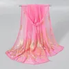 Scarves Summer Chiffon Long Scarf Georgette Neck Fashion Solid Hijab Glitter Thin Muffler Gold Peacock Print Wrap Shawl