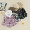 T-Shirts Kleinkindjungen Hemden Kapuzenmäntel für Herbst Casual Kids Jacke Mode Mode Langarmknopf down Plaid Oberbekleidung mit Taschen